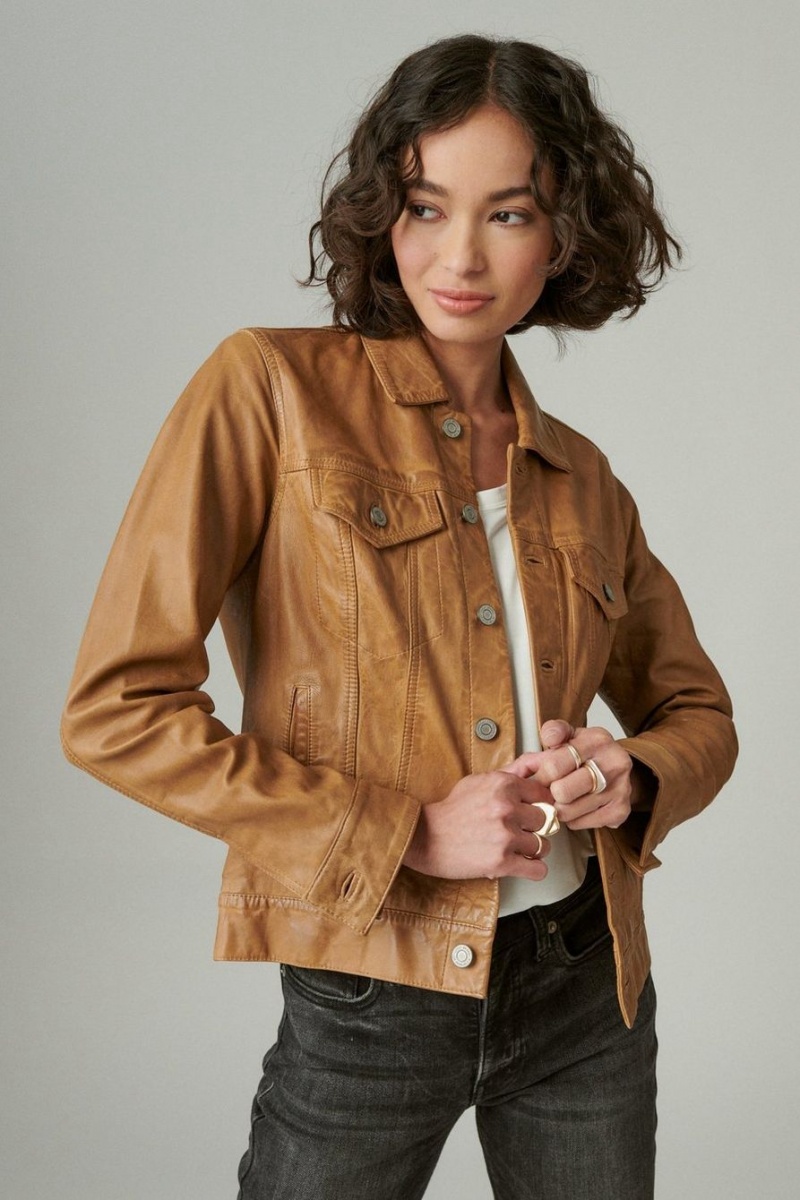 Lucky Brand Leather Trucker Women's Jacket Brown | South Africa-HRK324791