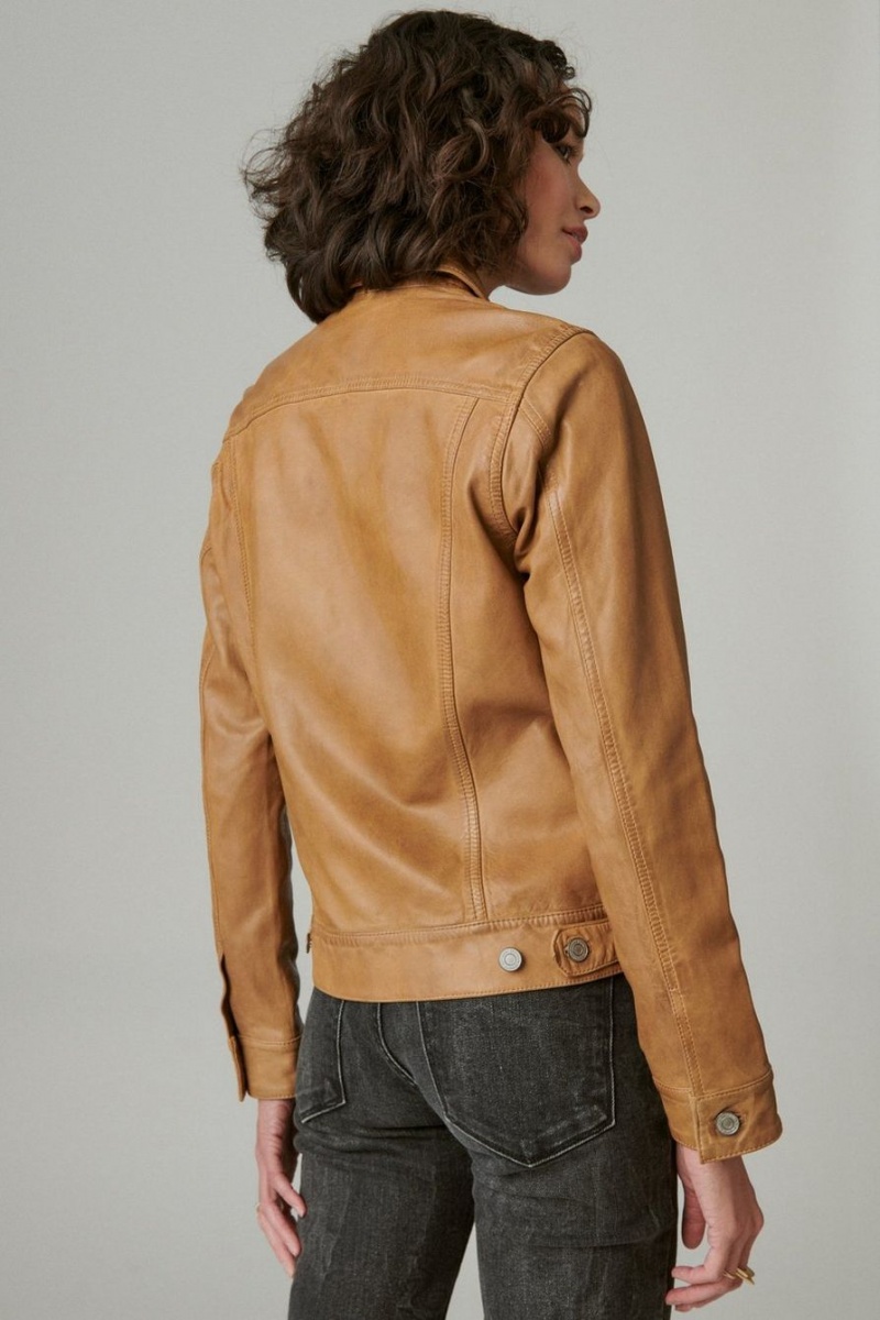 Lucky Brand Leather Trucker Women's Jacket Brown | South Africa-HRK324791