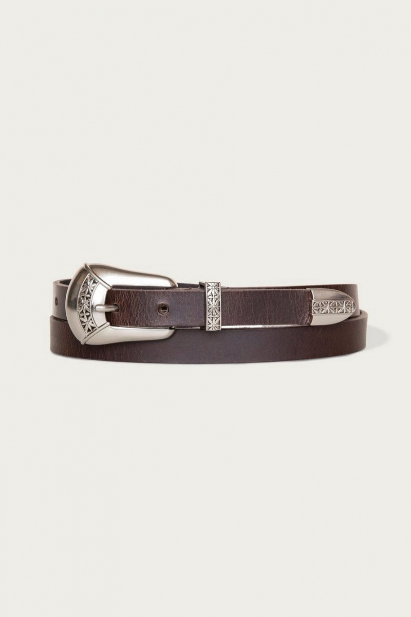 Lucky Brand Leather With Western Buckle Set Women\'s Belts Dark Brown | South Africa-CYK861324