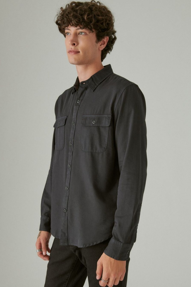 Lucky Brand Lived-in Long Sleeve Utility Men's Shirts Black | South Africa-NAM064798