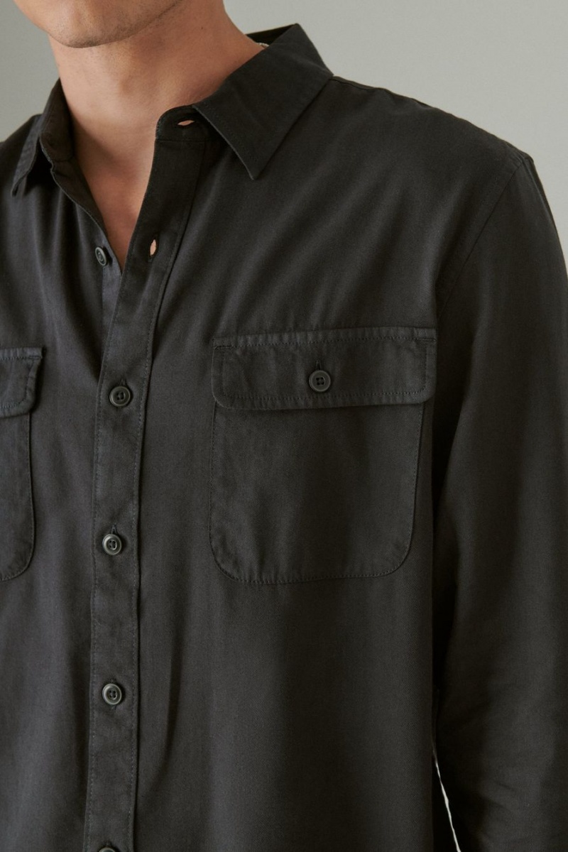 Lucky Brand Lived-in Long Sleeve Utility Men's Shirts Black | South Africa-NAM064798