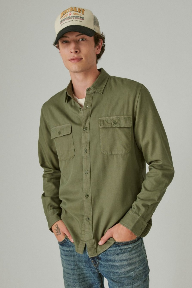 Lucky Brand Lived-in Long Sleeve Utility Men's Shirts Deep Green | South Africa-BRY918036