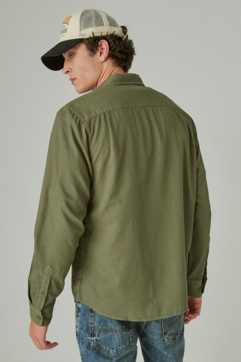 Lucky Brand Lived-in Long Sleeve Utility Men's Shirts Deep Green | South Africa-BRY918036