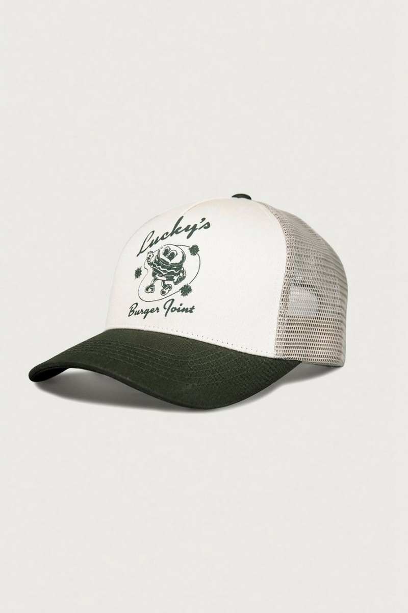 Lucky Brand Luckys Burger Joint Men\'s Trucker Hat White / Light Green | South Africa-CHG930451