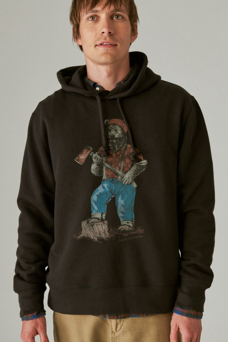 Lucky Brand Lumberjack Bear Men's Hoodie Black | South Africa-LQK784395