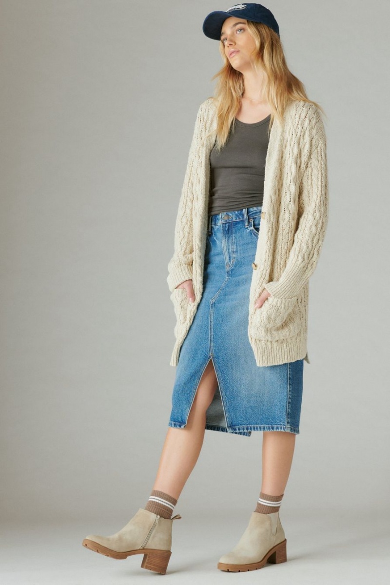 Lucky Brand Mixed Cable Women's Cardigan Cream | South Africa-TCM196327