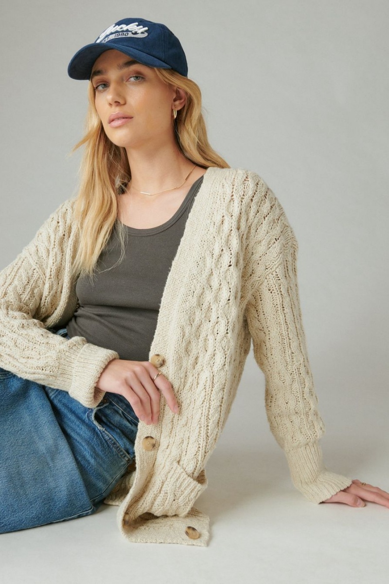 Lucky Brand Mixed Cable Women\'s Cardigan Cream | South Africa-TCM196327