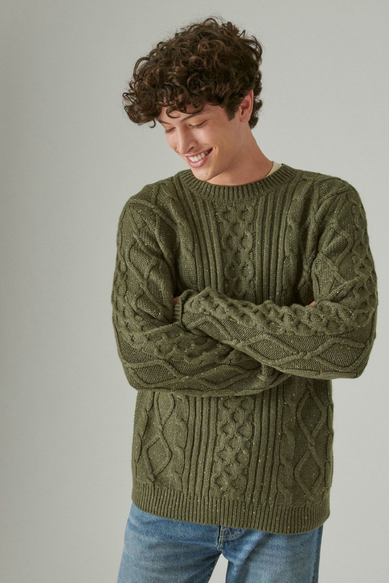 Lucky Brand Mixed Stitch Tweed Crew Neck Men\'s Sweater Olive | South Africa-DRM806751