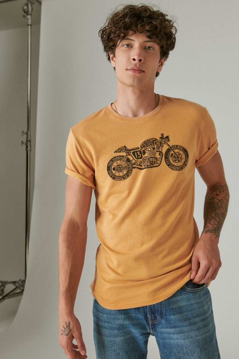 Lucky Brand Moto Bike Men\'s T-Shirts Yellow | South Africa-ALM098127