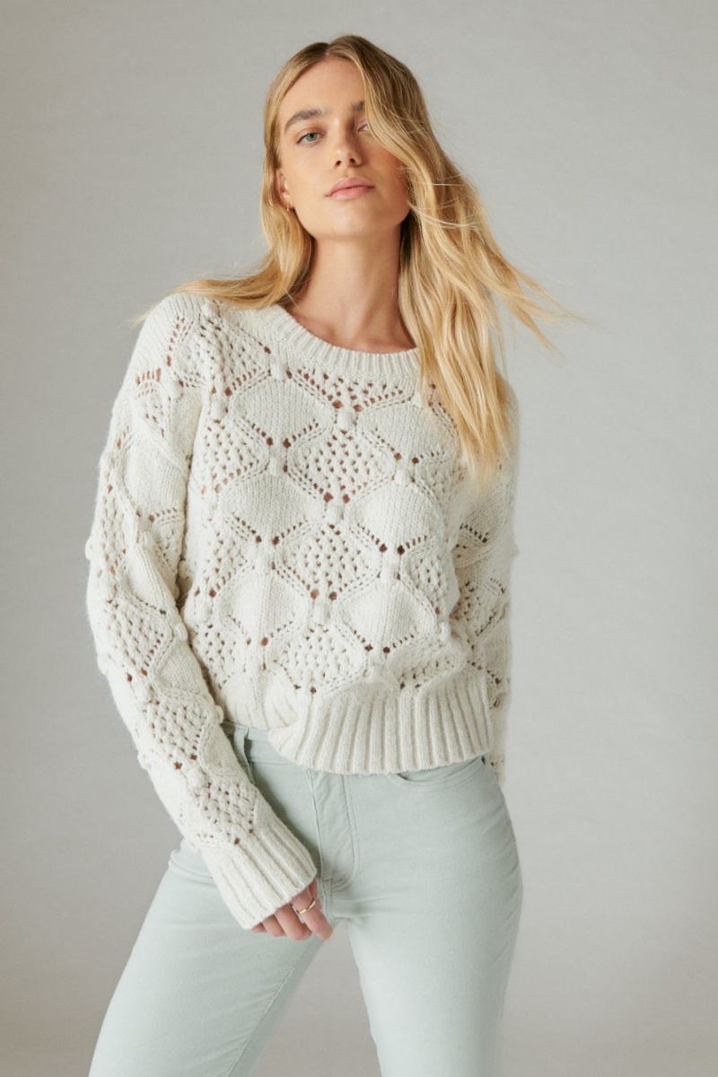 Lucky Brand Open Stitch Pullover Women's Sweater White | South Africa-VUZ198460