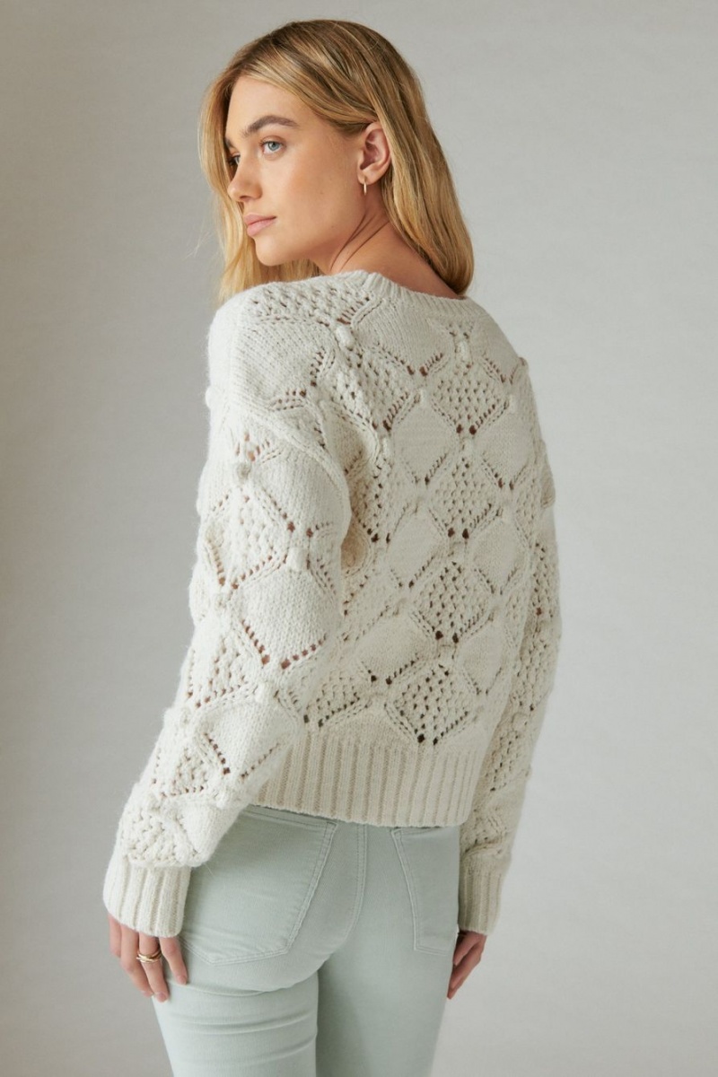 Lucky Brand Open Stitch Pullover Women's Sweater White | South Africa-VUZ198460