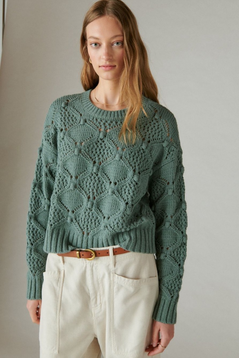 Lucky Brand Open Stitch Pullover Women's Sweater Green | South Africa-TGY459832