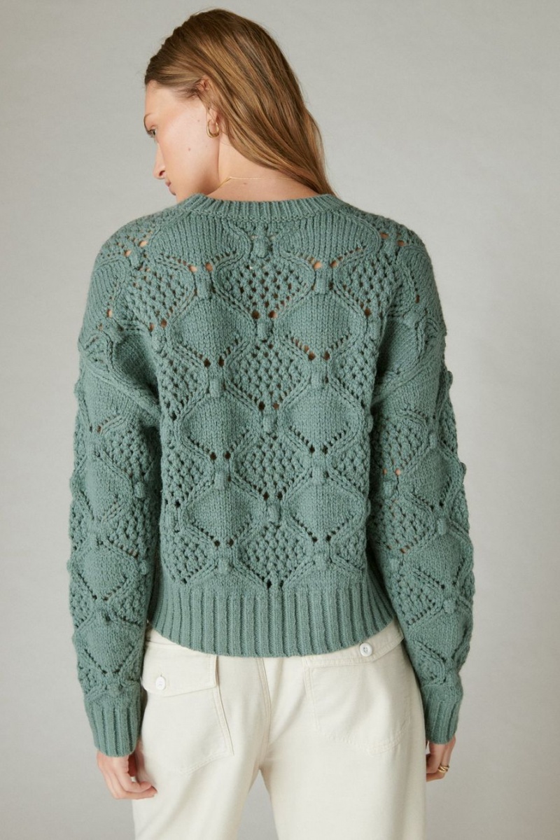 Lucky Brand Open Stitch Pullover Women's Sweater Green | South Africa-TGY459832