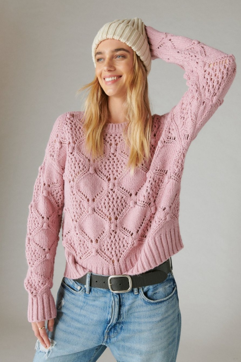 Lucky Brand Open Stitch Pullover Women's Sweater Rose | South Africa-IEY840153