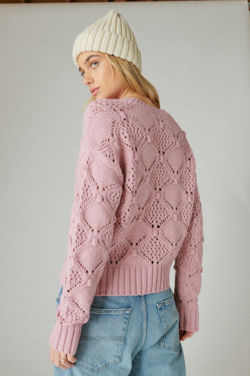 Lucky Brand Open Stitch Pullover Women's Sweater Rose | South Africa-IEY840153