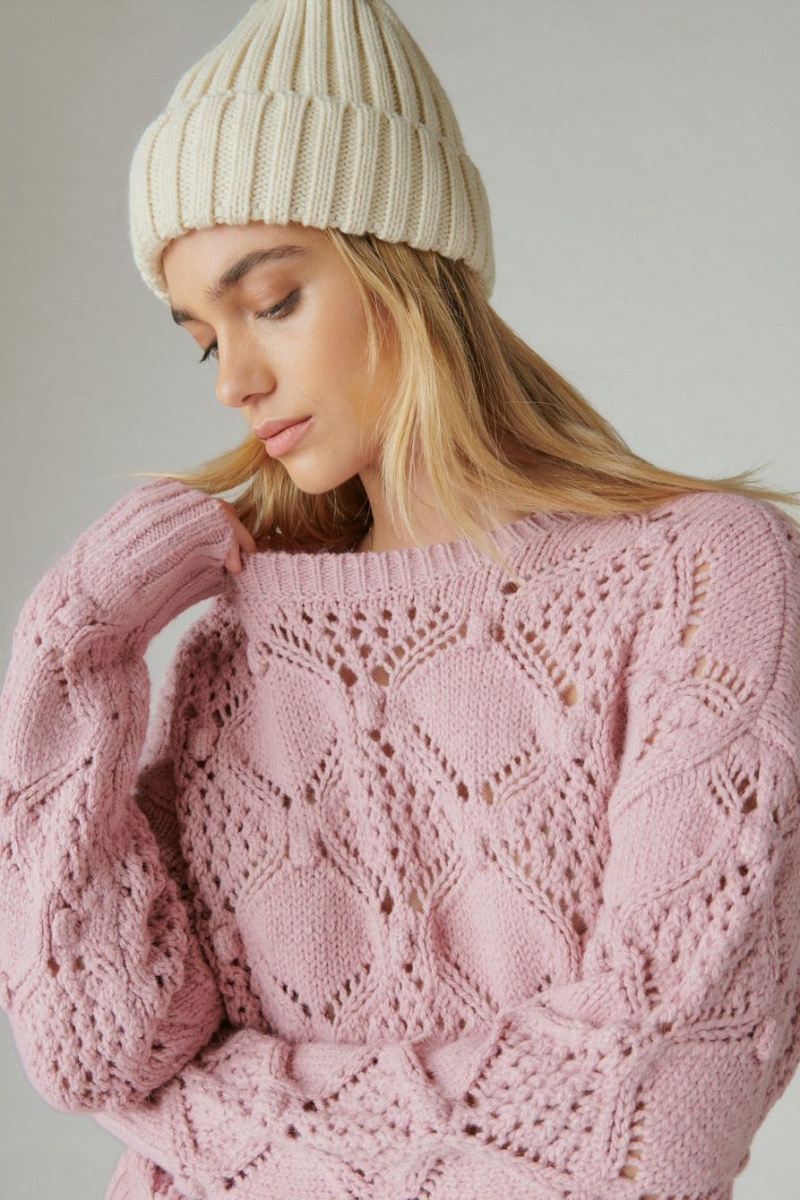 Lucky Brand Open Stitch Pullover Women's Sweater Rose | South Africa-IEY840153