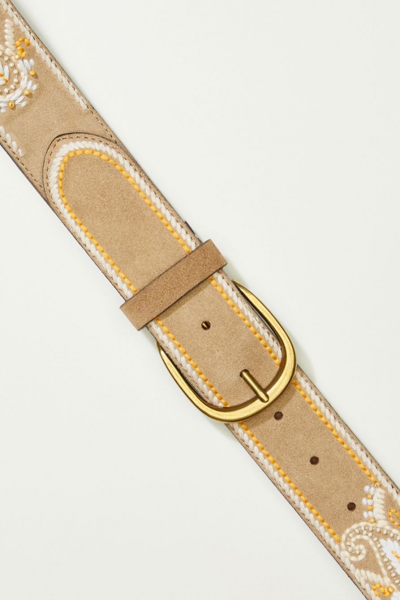 Lucky Brand Paisley Stitched Women's Belts Olive | South Africa-ZQN729150