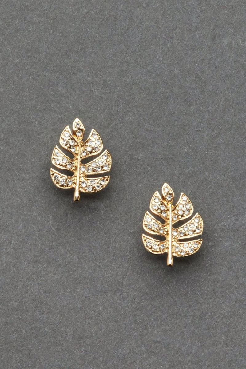 Lucky Brand Pave Monstera Women\'s Stud Earrings Gold | South Africa-MWH348062