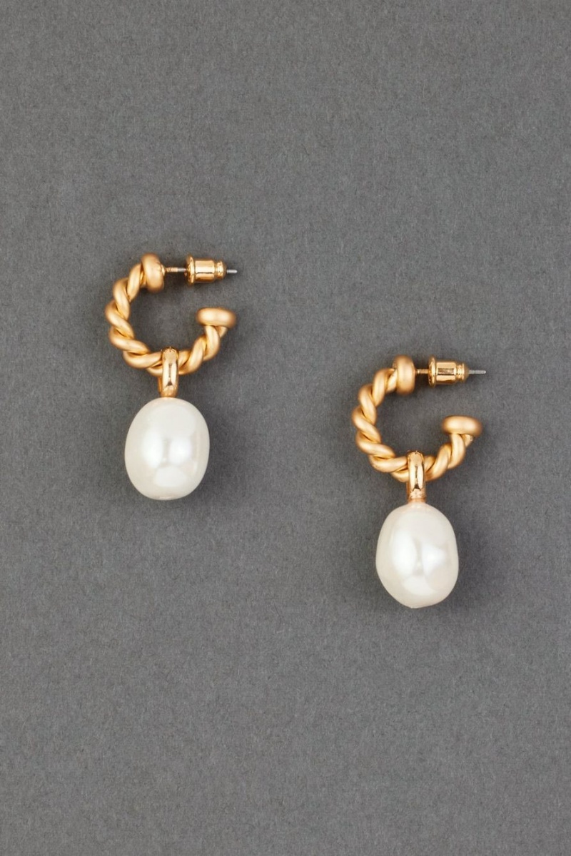 Lucky Brand Pearl Braided Hoop Women\'s Earrings Gold | South Africa-KSU460582