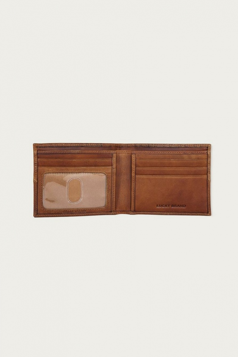 Lucky Brand Plaid Embossed Leather Bifold Men's Wallet Dark Brown | South Africa-FEA864972