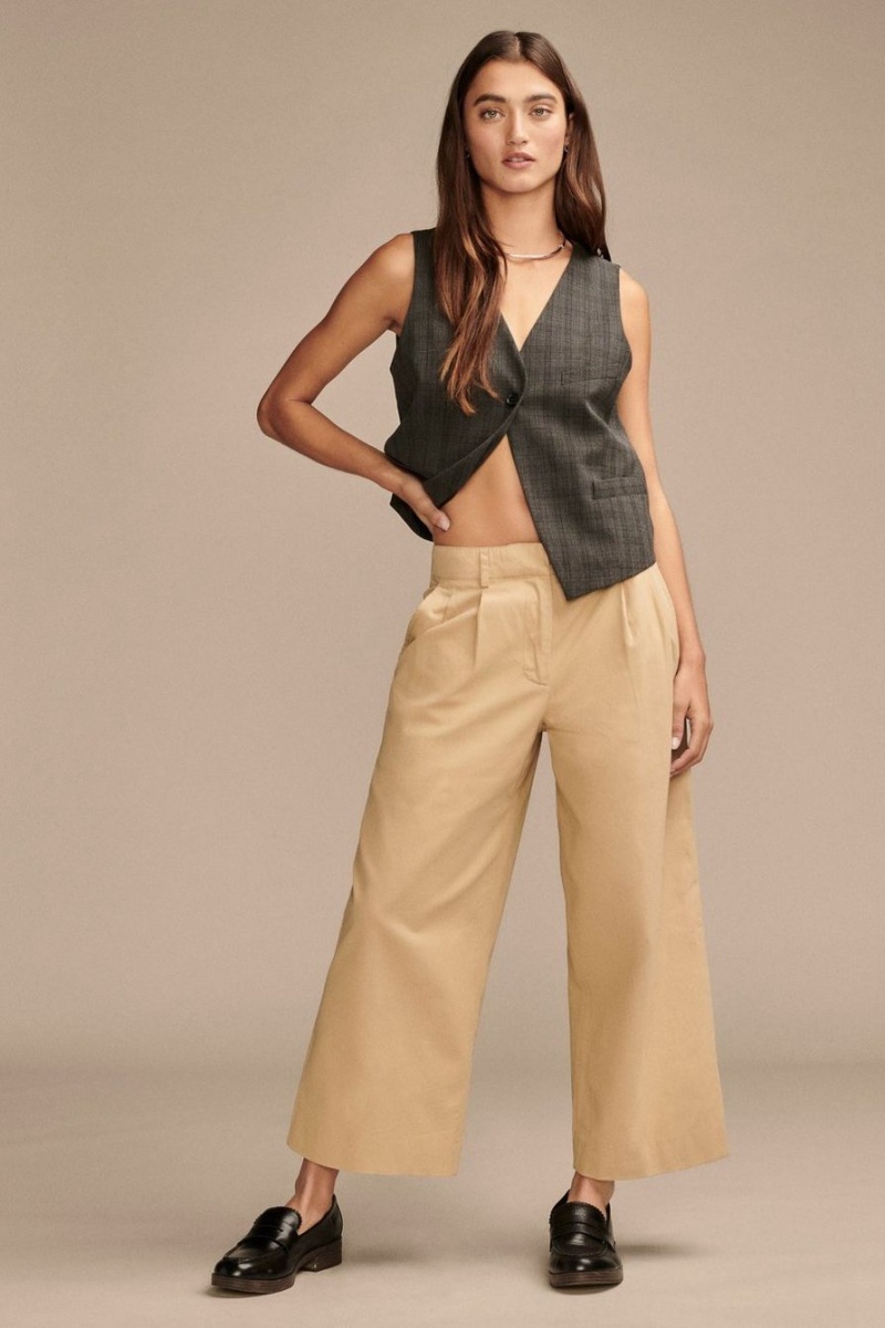 Lucky Brand Pleated Wide Leg Crop Women\'s Pants Dark Khaki | South Africa-LHK250174