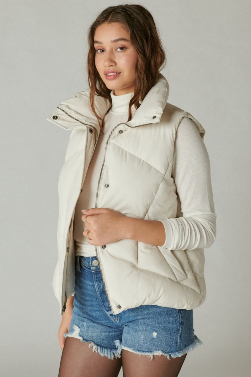 Lucky Brand Puffer Women\'s Vest Cream | South Africa-RXF361470