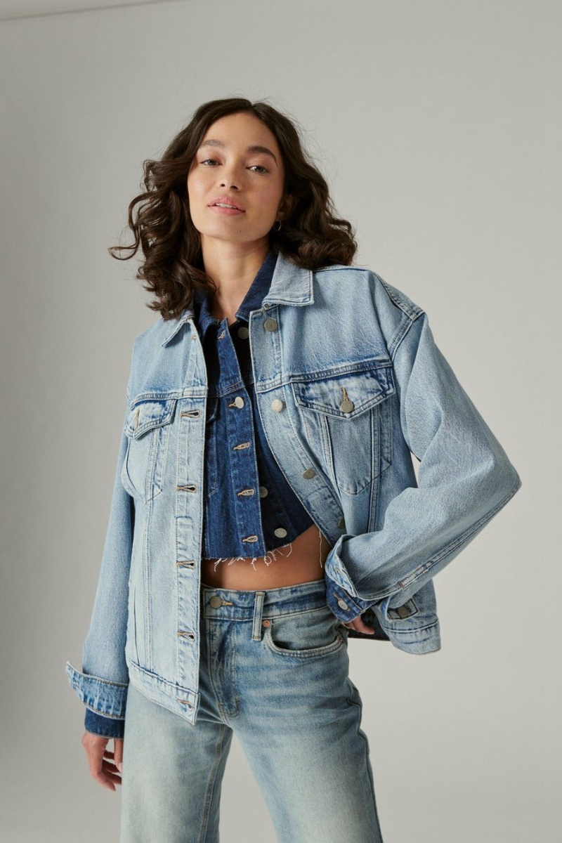 Lucky Brand Relaxed Denim Trucker Women's Jacket Blue | South Africa-RLV281065