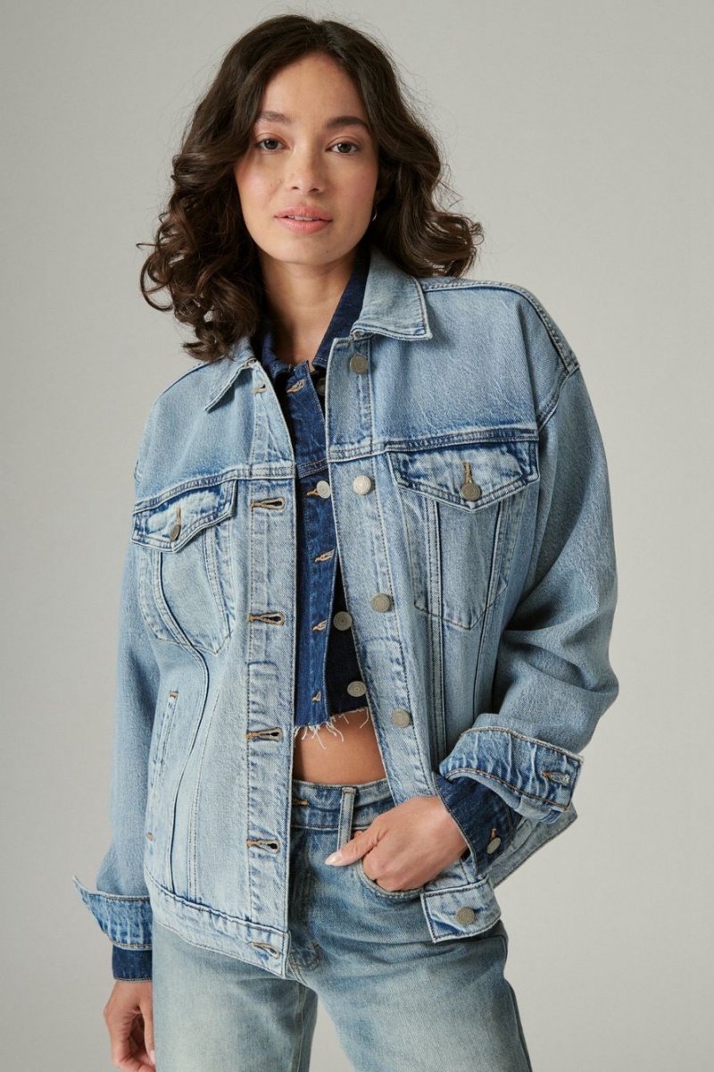 Lucky Brand Relaxed Denim Trucker Women's Jacket Blue | South Africa-RLV281065