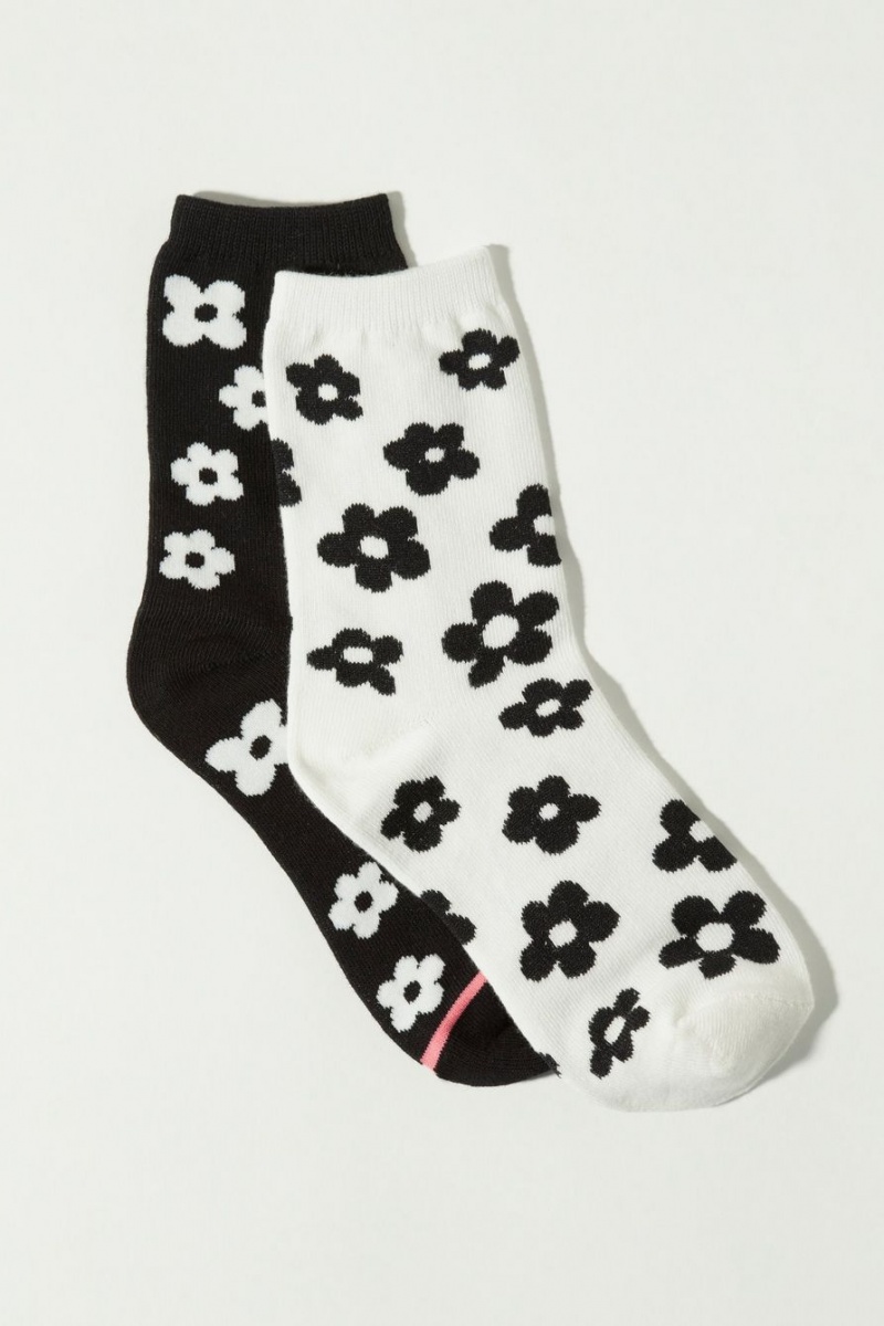 Lucky Brand Retro Flower Crew Pack Women\'s Socks Black / White | South Africa-UXH097851