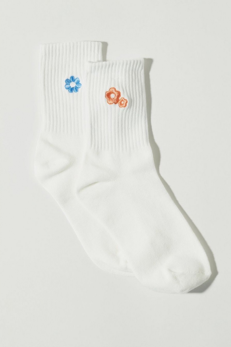 Lucky Brand Retro Flower Embroidered Pack Women\'s Socks White | South Africa-EWA143780