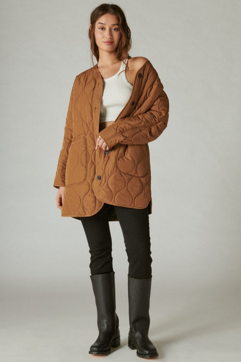 Lucky Brand Reversible Shine Quilted Liner Women's Jacket Brown | South Africa-THA807253