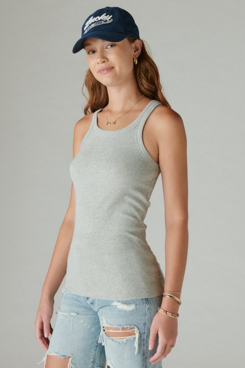 Lucky Brand Ribbed Essential Women's Tank Top Light Grey | South Africa-XHR206739