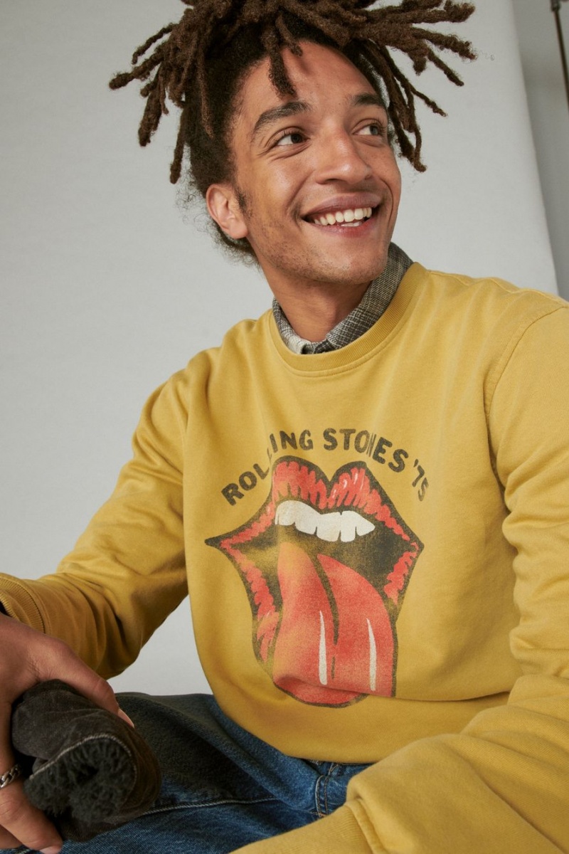 Lucky Brand Rolling Stones 75 Crew Men\'s Pullover Yellow | South Africa-GUK179243