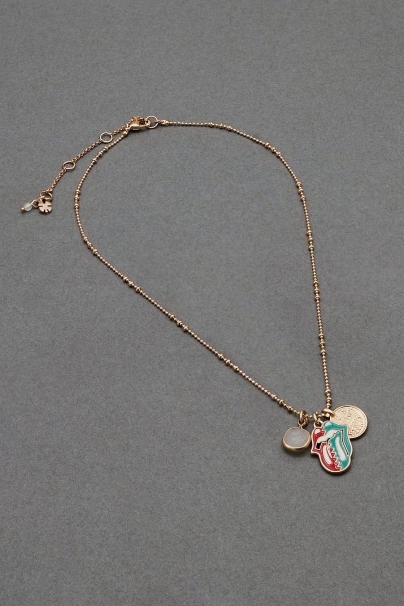 Lucky Brand Rolling Stones Charm Women\'s Necklace Gold | South Africa-VOX527831