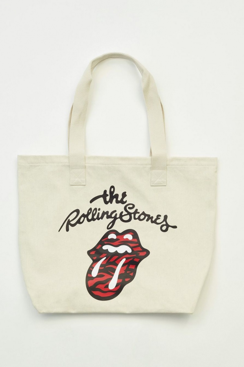 Lucky Brand Rolling Stones Graphic Women\'s Tote Bags Cream | South Africa-CSQ826450