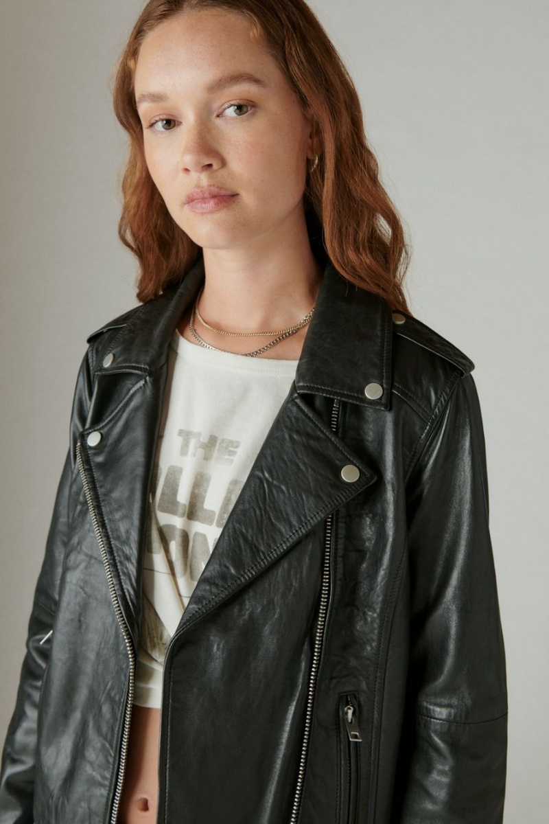 Lucky Brand Rolling Stones Leather Moto Women's Jacket Black | South Africa-KWU942305