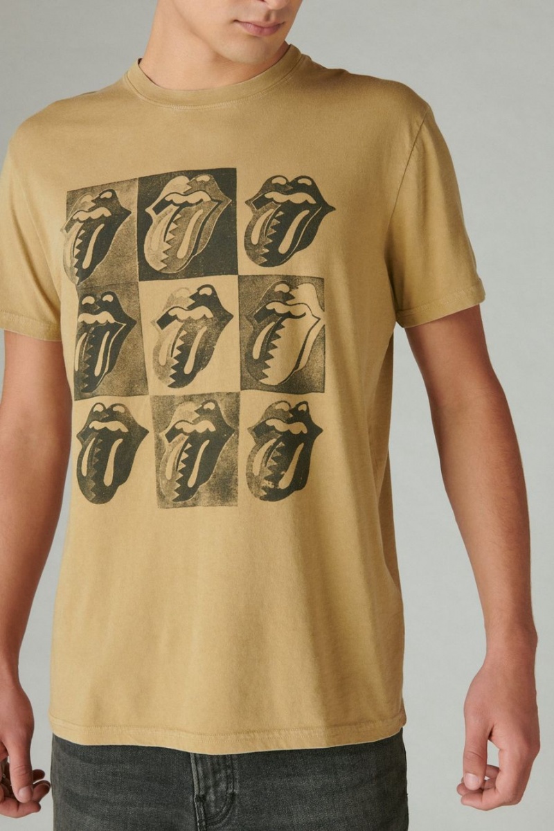 Lucky Brand Rolling Stones Tongue Logo Men\'s T-Shirts Brown / Black | South Africa-ZAC897134