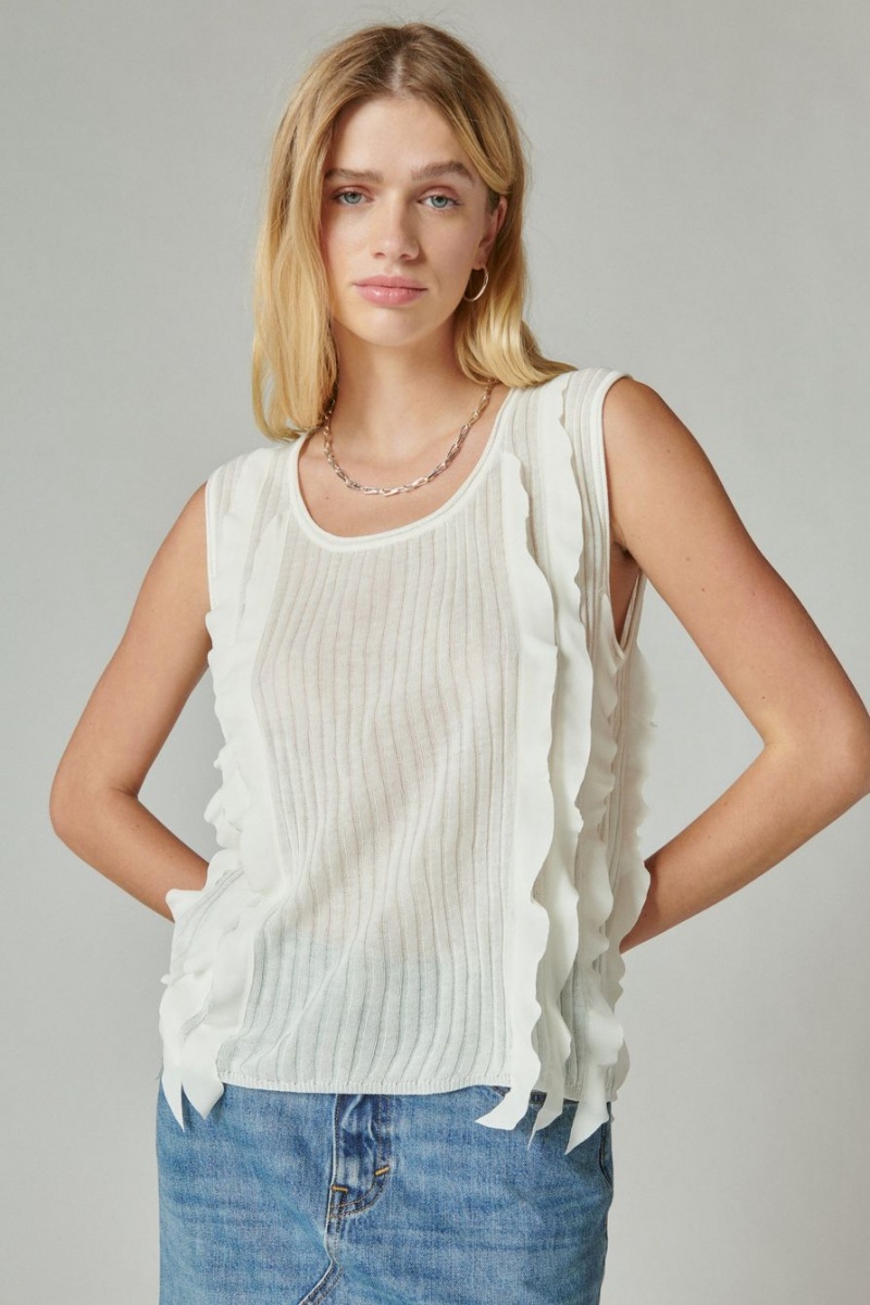 Lucky Brand Ruffle Sweater Women\'s Tank Top White | South Africa-SRB025894