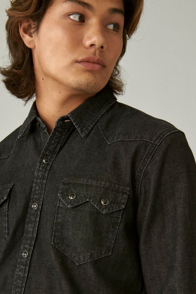 Lucky Brand Sawtooth Denim Western Men's Shirts Black | South Africa-KIV805964