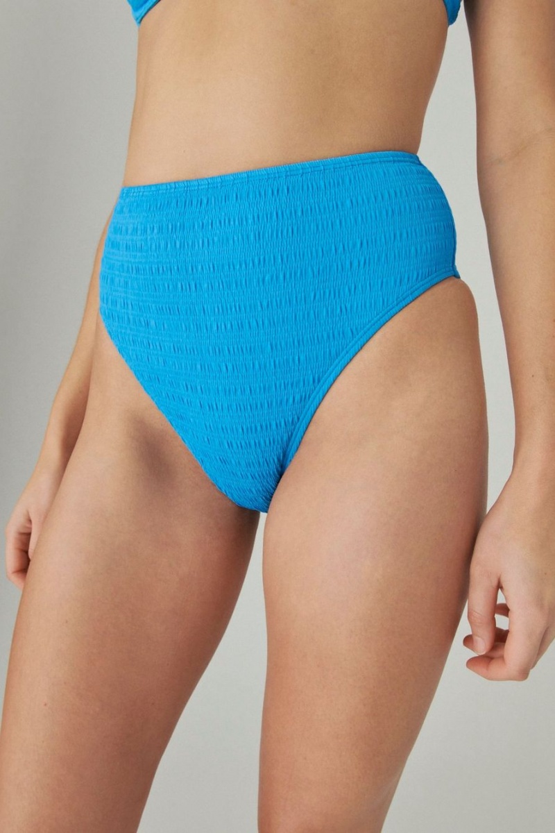 Lucky Brand Seersucker High Waisted Women's Bikini Bottom Blue | South Africa-CMU128735