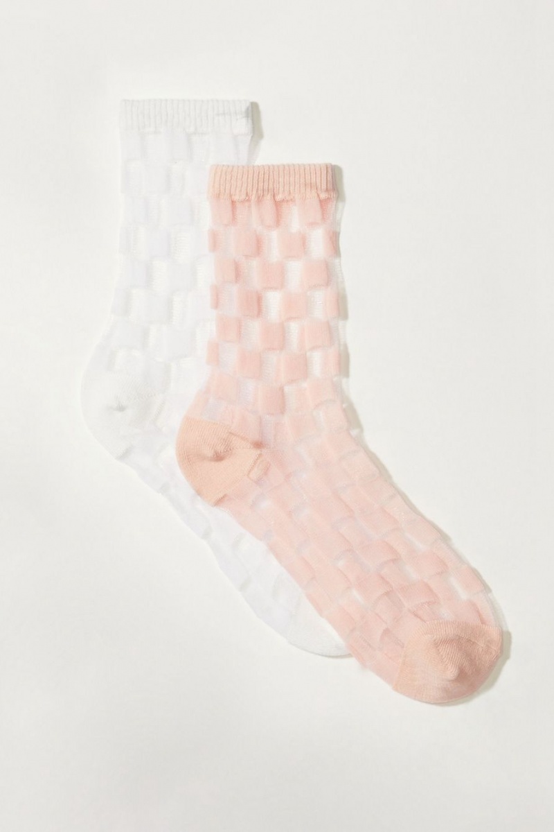 Lucky Brand Sheer Checkered Crew Women\'s Socks Light Pink | South Africa-AFT203418