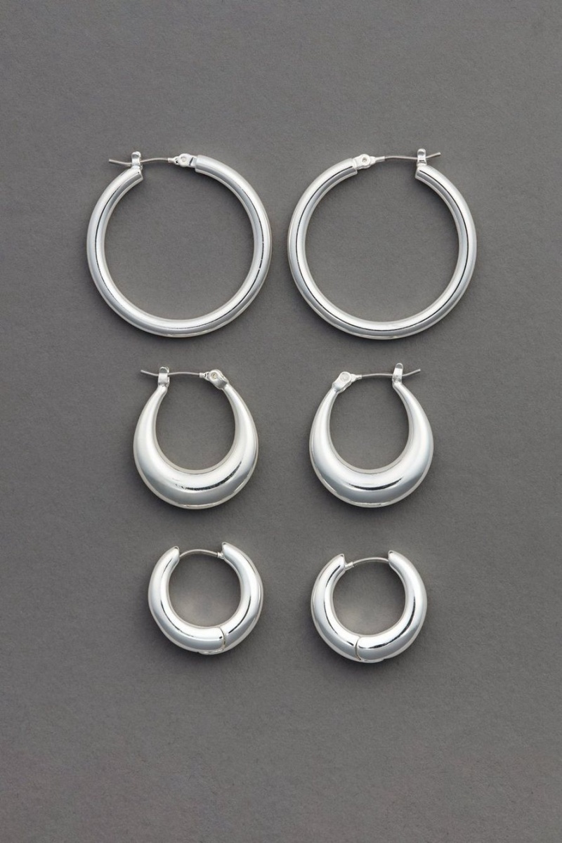 Lucky Brand Silver Trio Set Women\'s Hoop Silver | South Africa-IUR865940