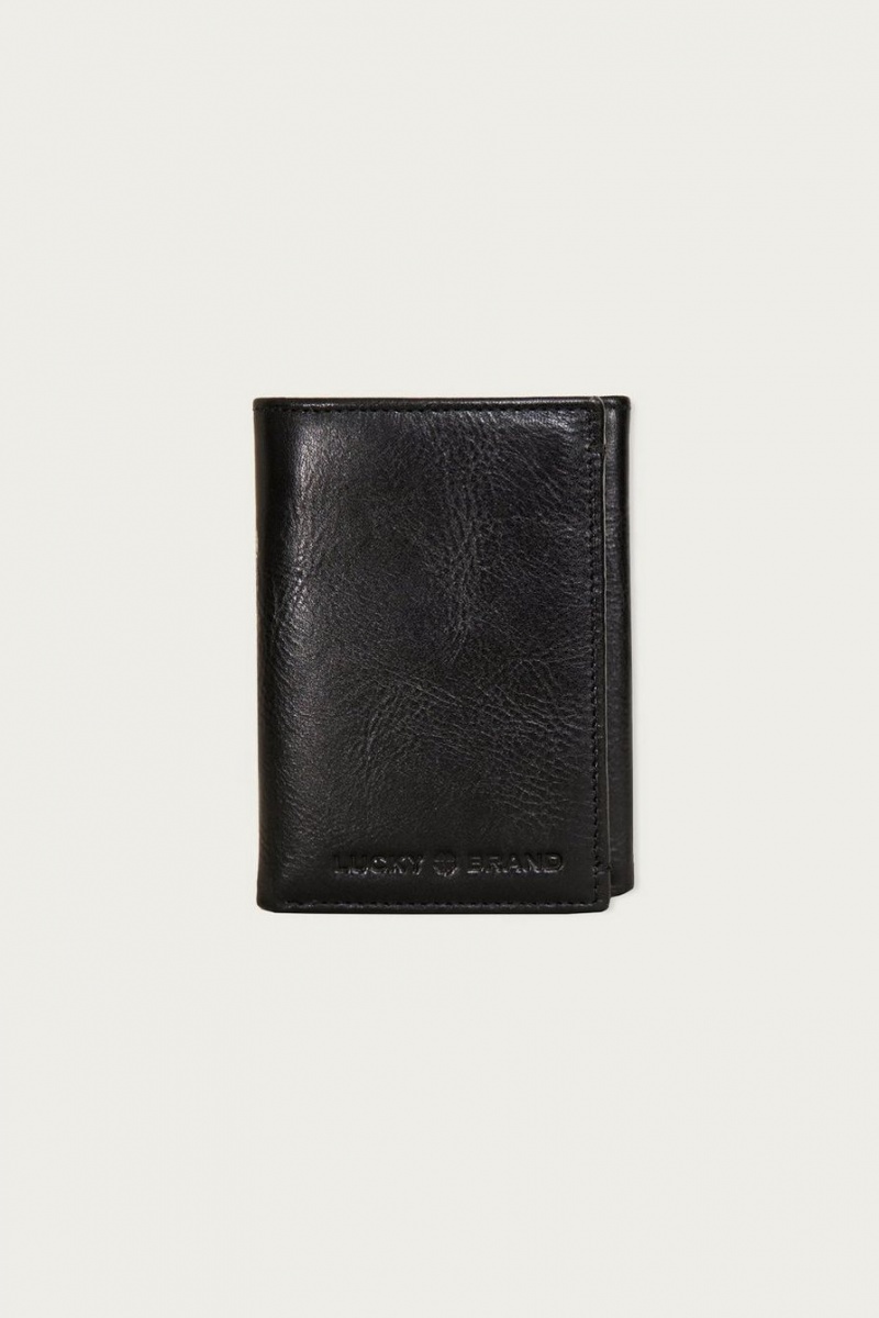 Lucky Brand Smooth Leather Trifold Men\'s Wallet Black | South Africa-OFL637821