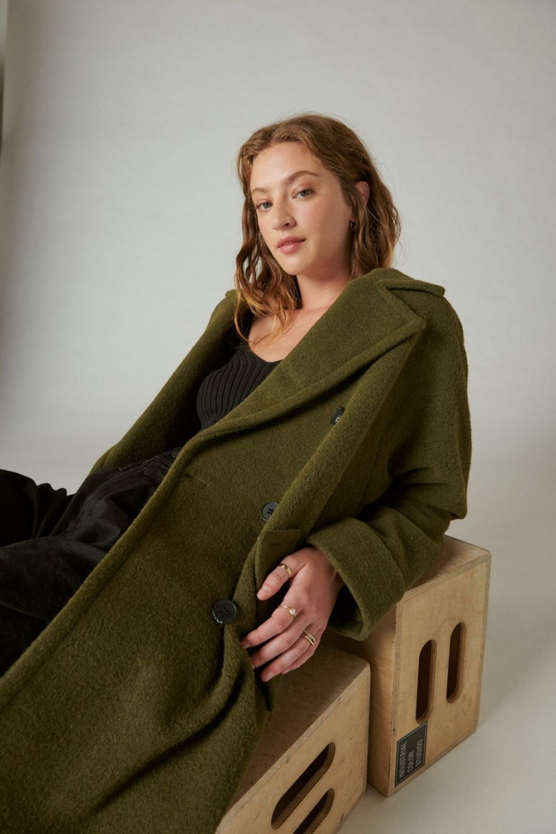 Lucky Brand Solid Double-breasted Women's Coat Olive | South Africa-GVR829634