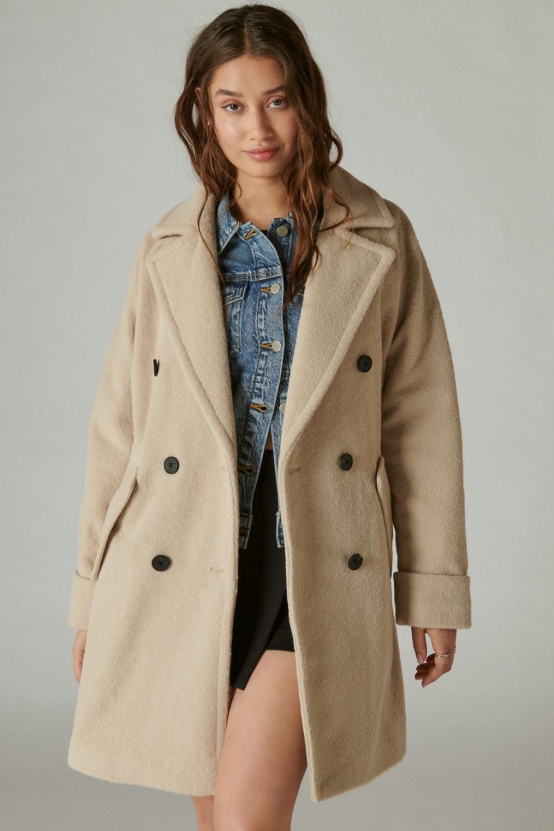 Lucky Brand Solid Double-breasted Women's Coat Grey Brown | South Africa-FQU523817