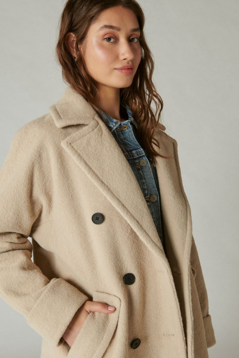 Lucky Brand Solid Double-breasted Women's Coat Grey Brown | South Africa-FQU523817