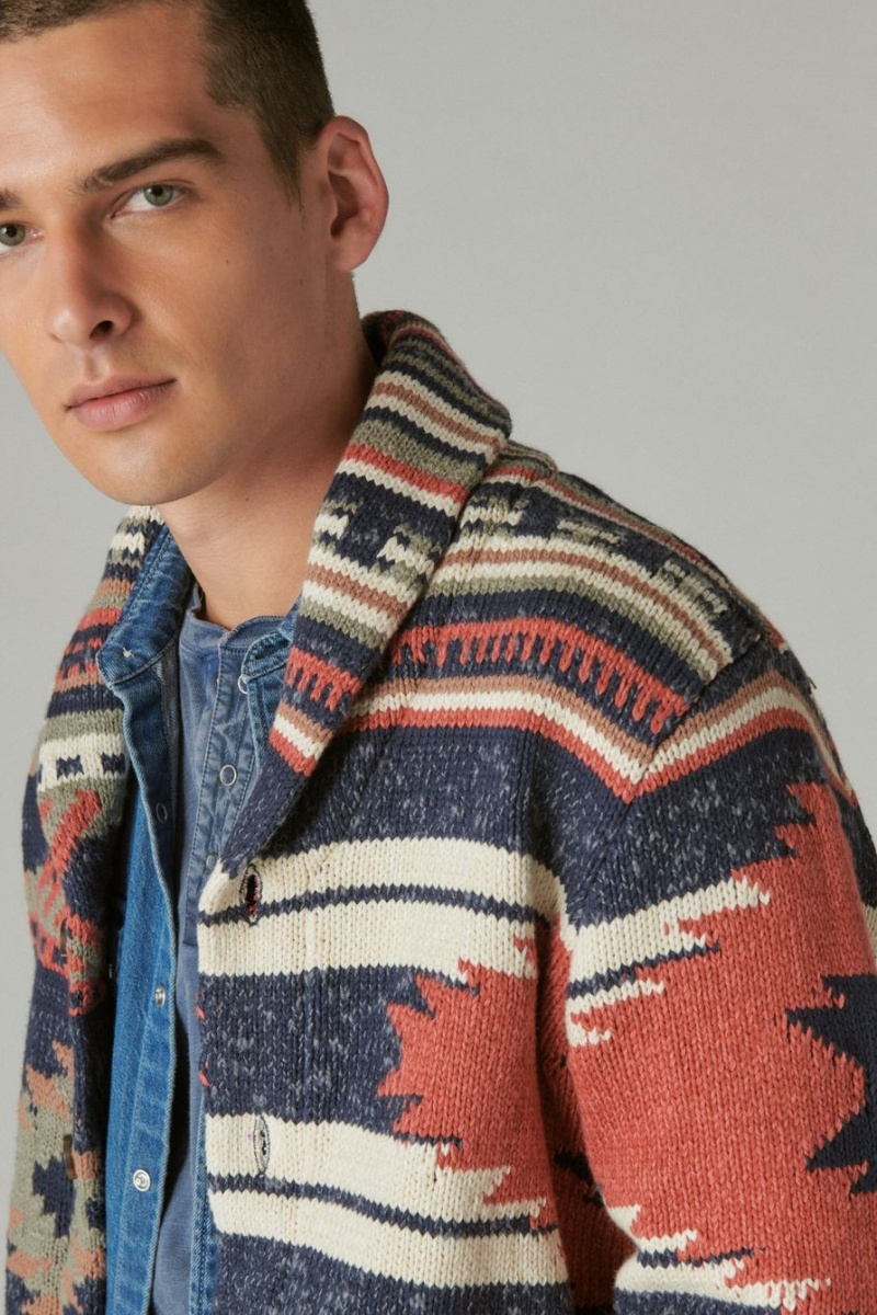 Lucky Brand Southwestern Print Shawl Men's Cardigan Camo Multicolor | South Africa-CPR697281