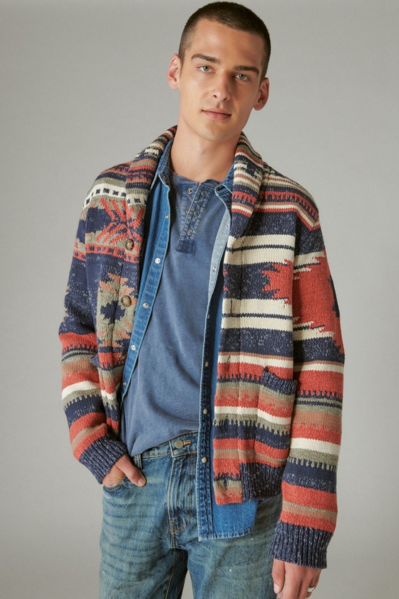 Lucky Brand Southwestern Print Shawl Men's Cardigan Camo Multicolor | South Africa-CPR697281