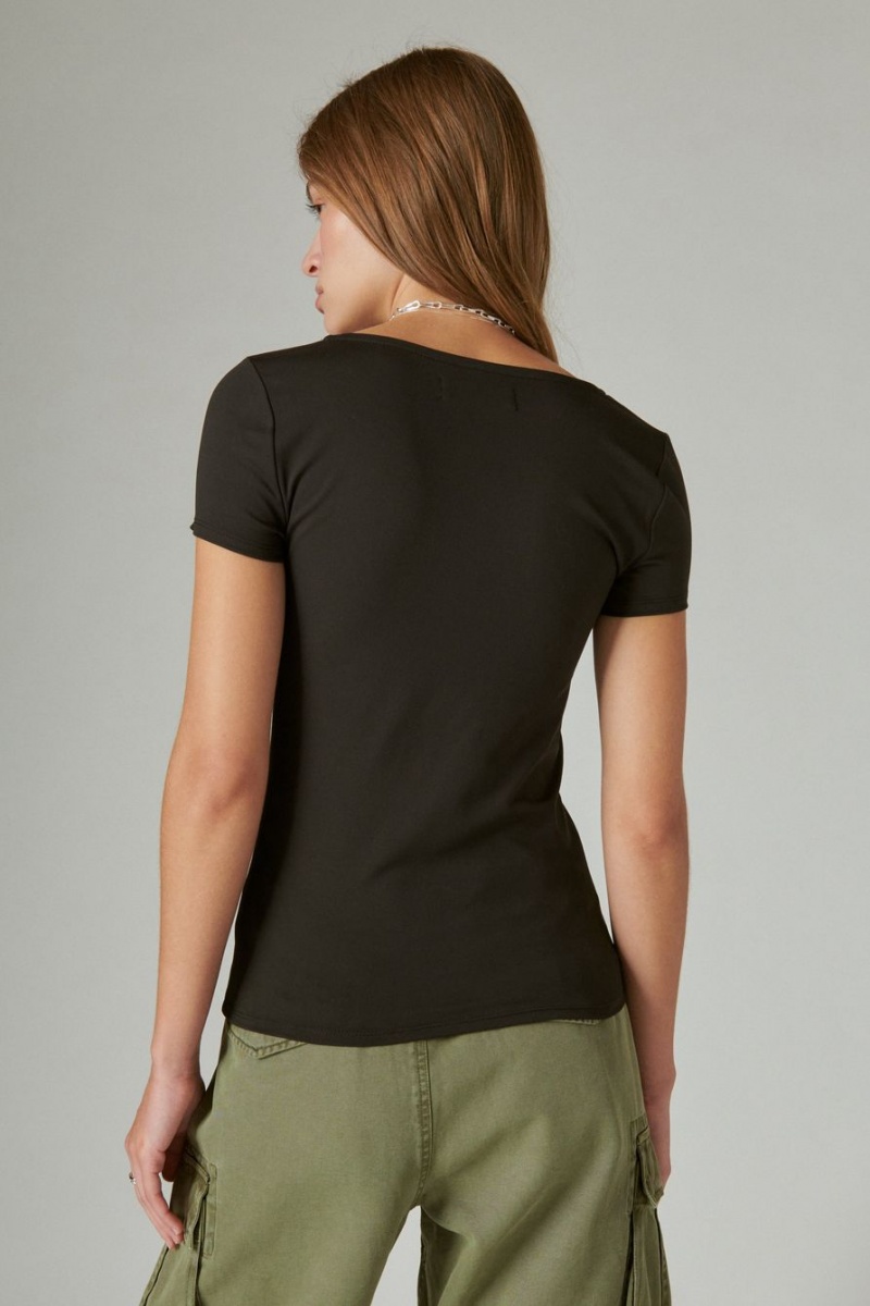 Lucky Brand Square Neck Seamless Women's Top Black | South Africa-BIK490685