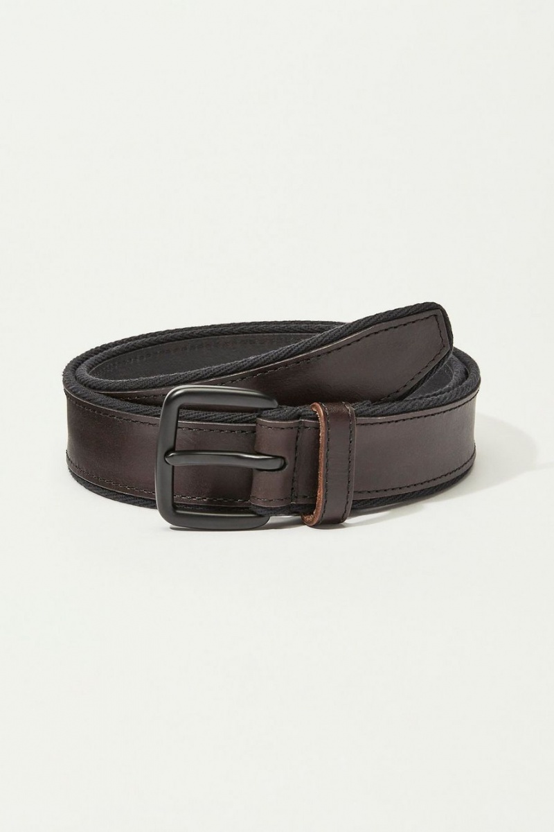 Lucky Brand Stitch Detail Men\'s Belts Black | South Africa-NOS584201